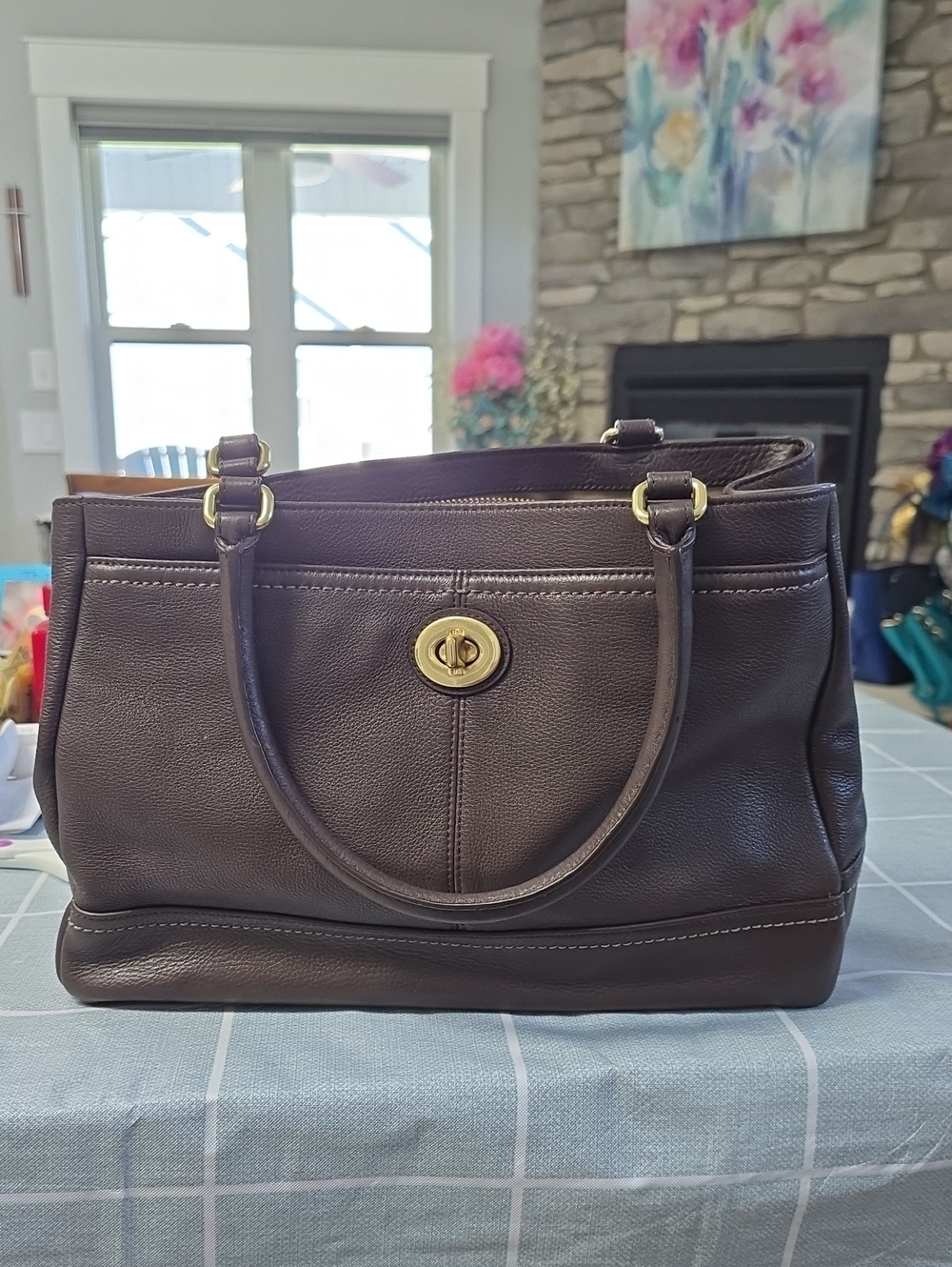 Coach, Classic Brown Leather Tote Handbag